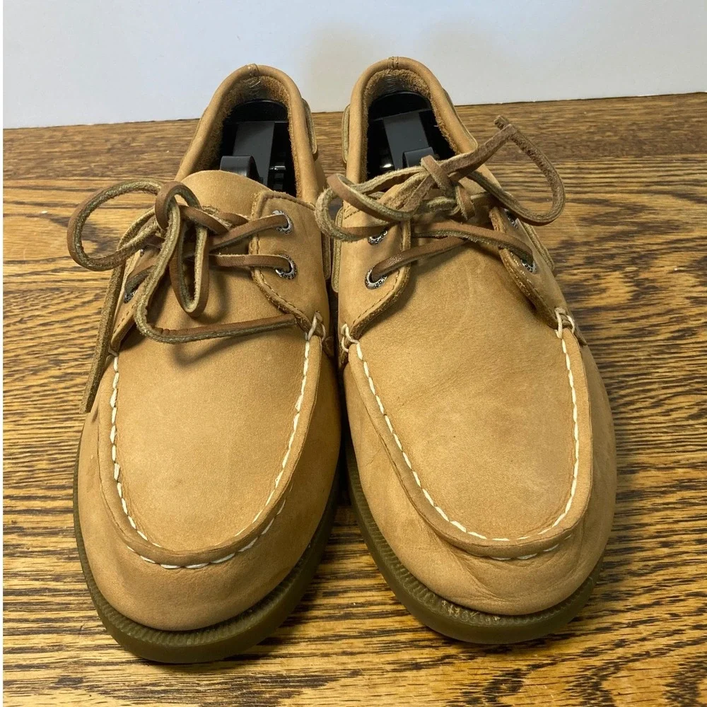 Sperry Top-Sider Boys Authentic Original Tan Leather Boat Shoes YB27284 Size 4M
